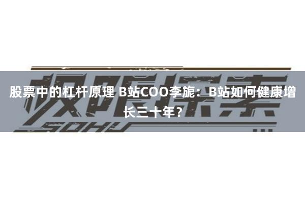 股票中的杠杆原理 B站COO李旎：B站如何健康增长三十年？